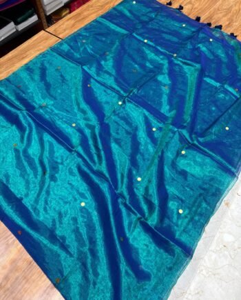 Online Trending Peacock Colour Tissue Cotton Saree
