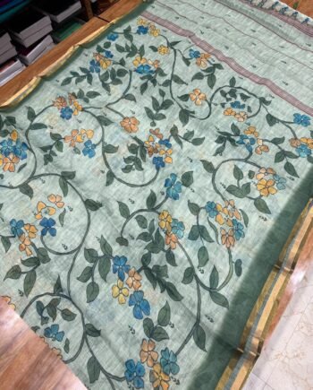 Premium Linen Cotton Saree - Floral Kodi - 2