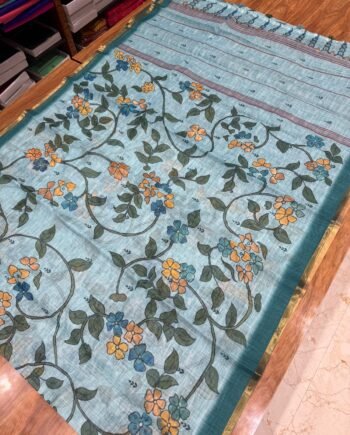 Premium Linen Cotton Saree - Floral Kodi - 4