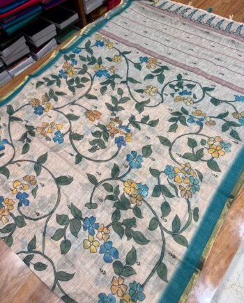 Premium Linen Cotton Saree - Floral Kodi - 1
