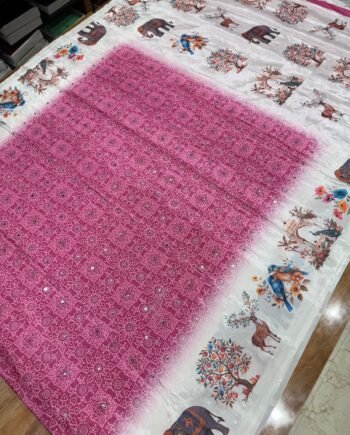 Korean Crepe Saree with Mirror Work - 4