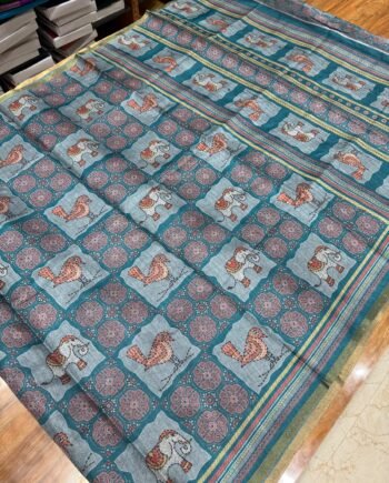 Kalamkari and Ajrakh Style with Katha Work Style prints in Silk Cotton Fabric - 4