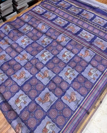 Kalamkari and Ajrakh Style with Katha Work Style prints in Silk Cotton Fabric - 3
