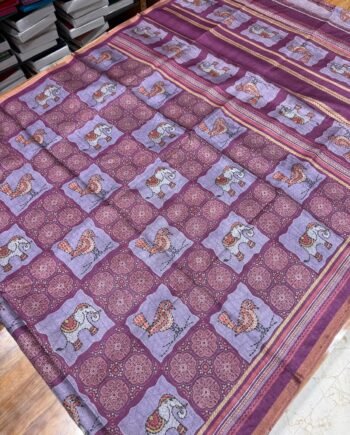 Kalamkari and Ajrakh Style with Katha Work Style prints in Silk Cotton Fabric - 5