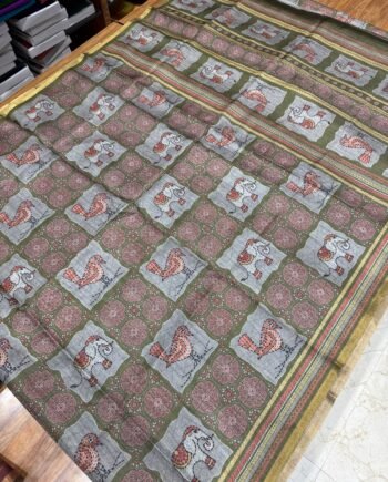Kalamkari and Ajrakh Style with Katha Work Style prints in Silk Cotton Fabric - 1