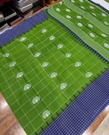 Premium Pure Cotton Saree - Check Pattern - 5