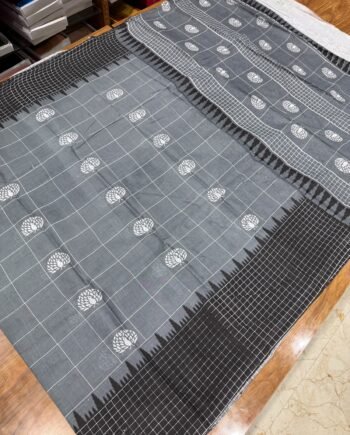 Premium Pure Cotton Saree - Check Pattern - 2