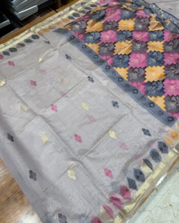 Muga Cotton Saree with Multicolour Pallu - 5