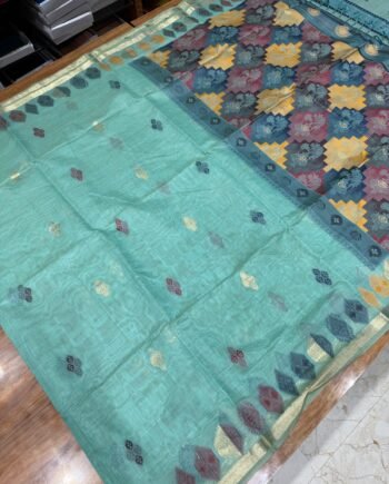 Muga Cotton Saree with Multicolour Pallu - 6
