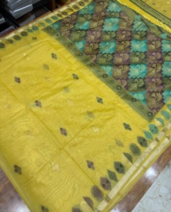 Muga Cotton Saree with Multicolour Pallu - 3