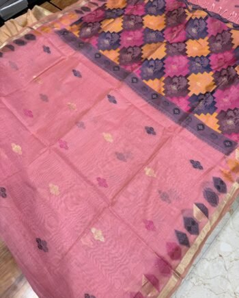 Muga Cotton Saree with Multicolour Pallu - 1