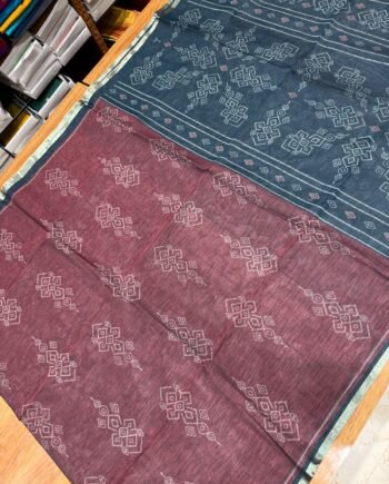 Premium Linen Cotton Saree - Pochampally Prints - 4