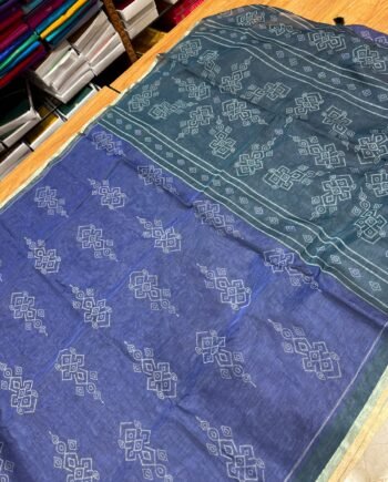 Premium Linen Cotton Saree - Pochampally Prints - 6