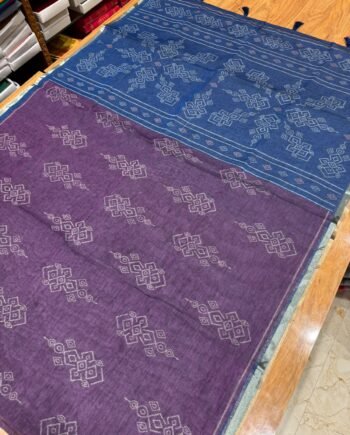 Premium Linen Cotton Saree - Pochampally Prints - 3