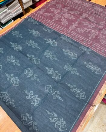 Premium Linen Cotton Saree - Pochampally Prints - 2