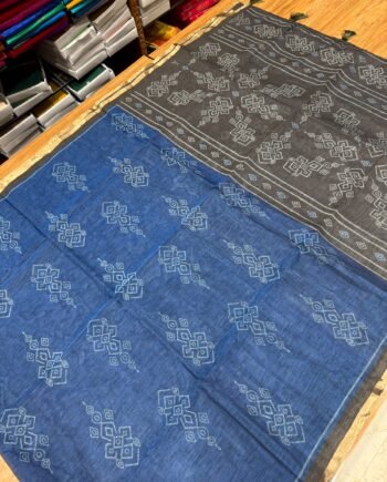 Premium Linen Cotton Saree - Pochampally Prints - 1