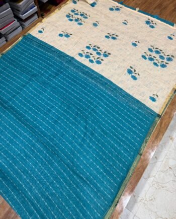 Premium Linen Cotton Saree - Sapphire Blue
