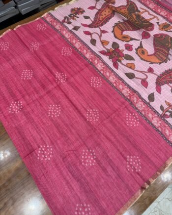 Bandhini and Kalamkari Linen Cotton Saree - Zari Checks - 4