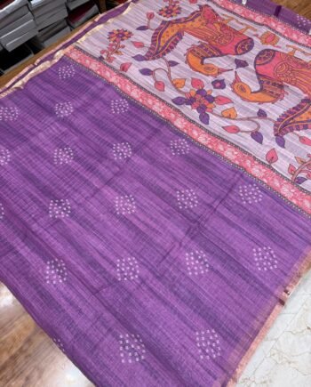 Bandhini and Kalamkari Linen Cotton Saree - Zari Checks - 5