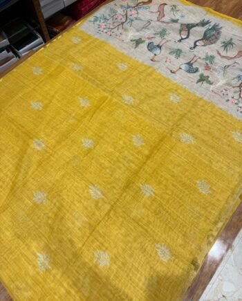 Premium Linen Cotton Saree - Jungle Theme Pallu - 4