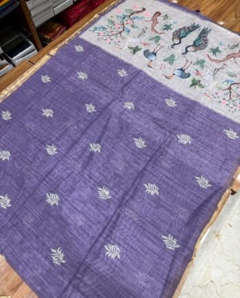 Premium Linen Cotton Saree - Jungle Theme Pallu - 5