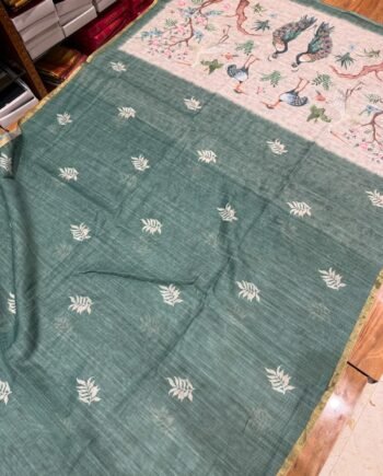 Premium Linen Cotton Saree - Jungle Theme Pallu - 2