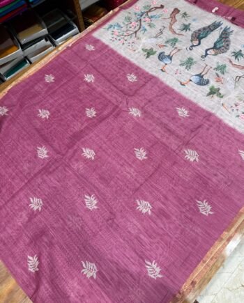 Premium Linen Cotton Saree - Jungle Theme Pallu - 1