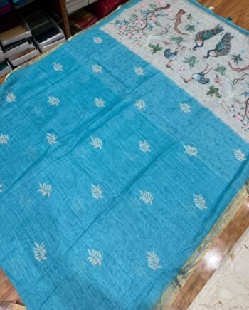 Premium Linen Cotton Saree - Jungle Theme Pallu - 3