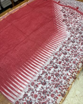 Premium Linen Cotton Saree - Kalamkari Pattern - 1