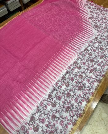 Premium Linen Cotton Saree - Kalamkari Pattern - 3