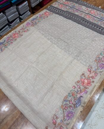 Premium Linen Cotton Saree - Multicolour Kodi - Sandal Colour