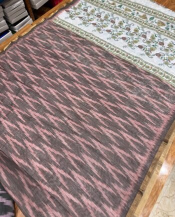 Linen Cotton Saree - Ikkat and Kalamkari - Offer Price - 4