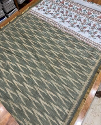Linen Cotton Saree - Ikkat and Kalamkari - Offer Price - 1