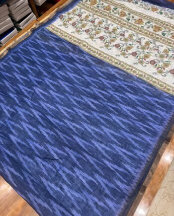 Linen Cotton Saree - Ikkat and Kalamkari - Offer Price - 2