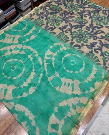 Linen Cotton Saree - Shibori With Handbrush Prints - 10