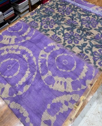Linen Cotton Saree - Shibori With Handbrush Prints - 5