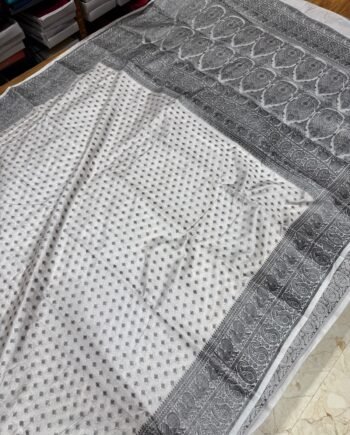 Tussar Semi Silk Saree - Antique Zari - Peacock and Paisley Border - 5