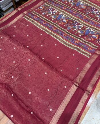 Binny Semi Silk Saree with Allover Jacquard -  Bandhini, Multicolour Kalamkari and Rettapetta Border - 4