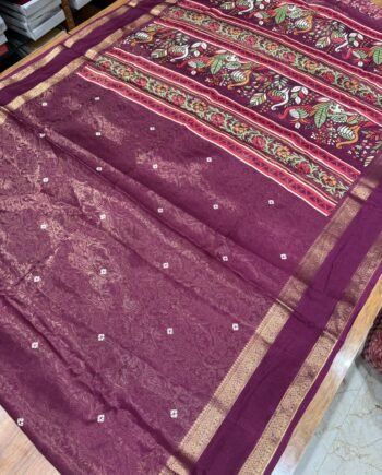 Binny Semi Silk Saree with Allover Jacquard -  Bandhini, Multicolour Kalamkari and Rettapetta Border - 2