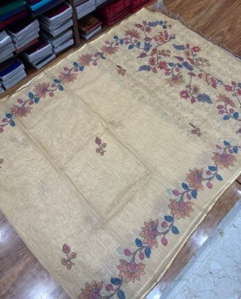 Premium Linen Cotton Saree - Embroidery Border - 6