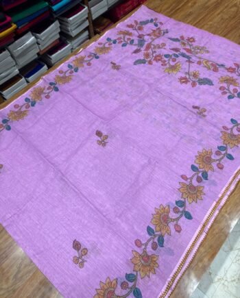 Premium Linen Cotton Saree - Embroidery Border - 4