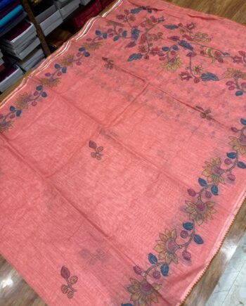 Premium Linen Cotton Saree - Embroidery Border - 3