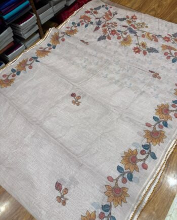 Premium Linen Cotton Saree - Embroidery Border - 5