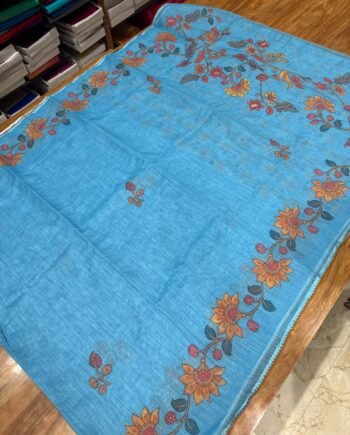 Premium Linen Cotton Saree - Embroidery Border - 1