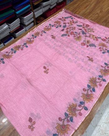 Premium Linen Cotton Saree - Embroidery Border - 2
