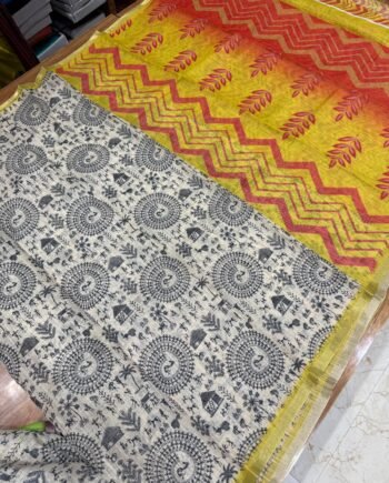 Linen Cotton Saree - Warli Prints - Offer Prices  Stock - 6