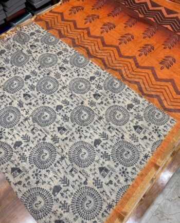 Linen Cotton Saree - Warli Prints - Offer Prices  Stock - 4