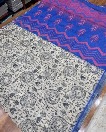 Linen Cotton Saree - Warli Prints - Offer Prices  Stock - 3