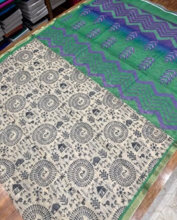 Linen Cotton Saree - Warli Prints - Offer Prices  Stock - 1