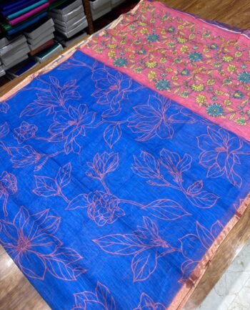 Linen Cotton Saree - Floral Kalamkari - Offer Prices Stock - 3